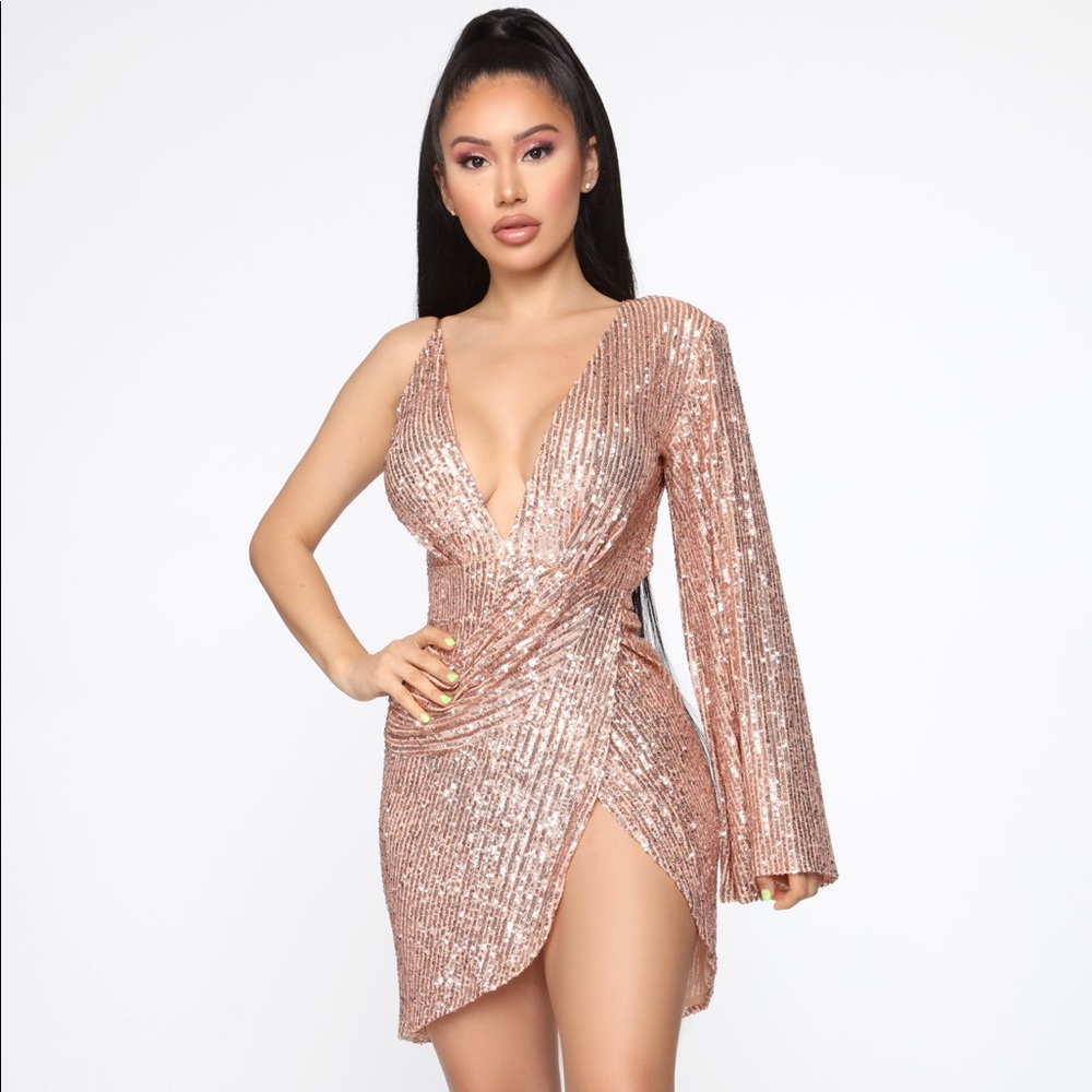 Rose Gold Sequin Mini Dress